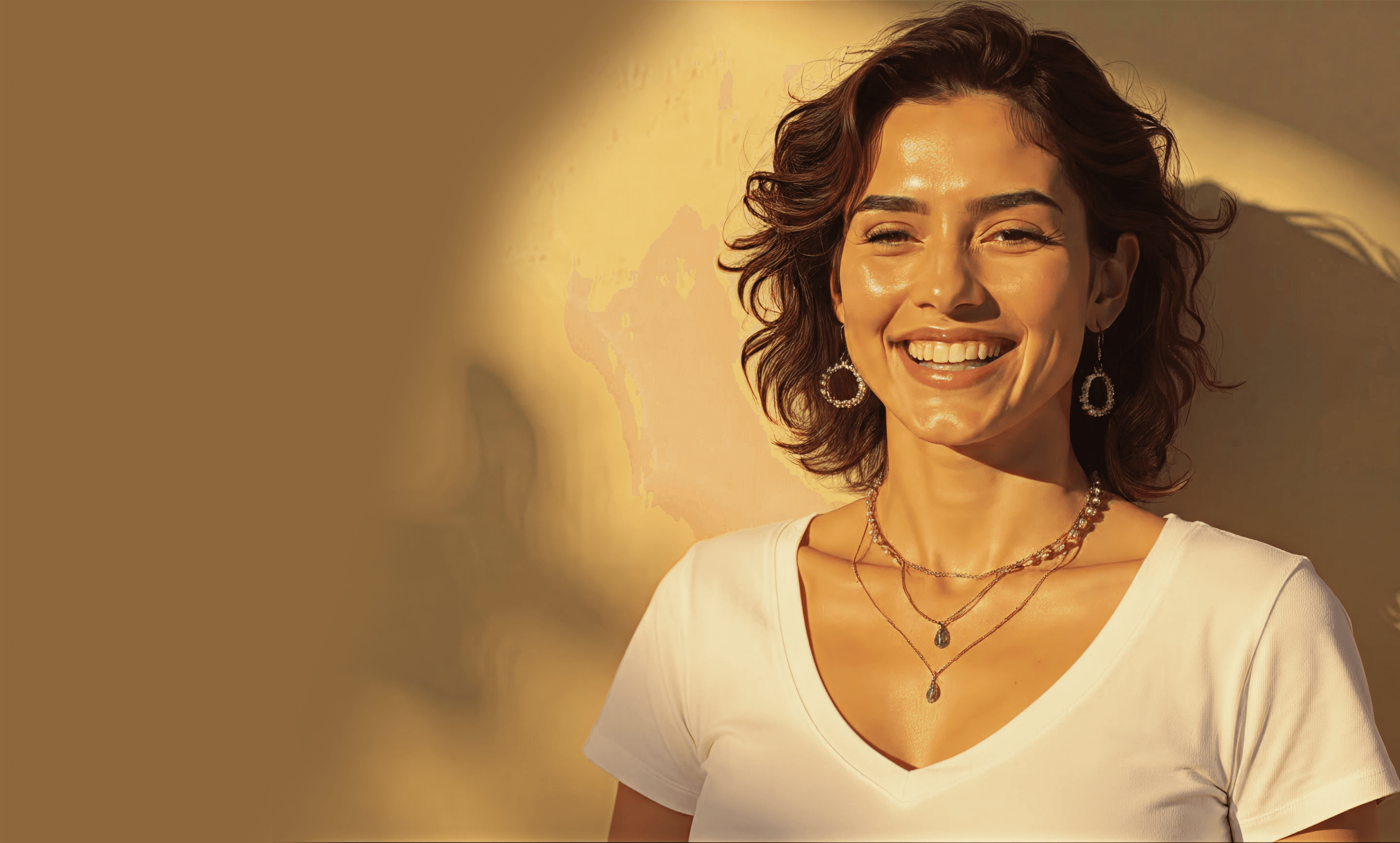 Person smiling warmly in sunlight