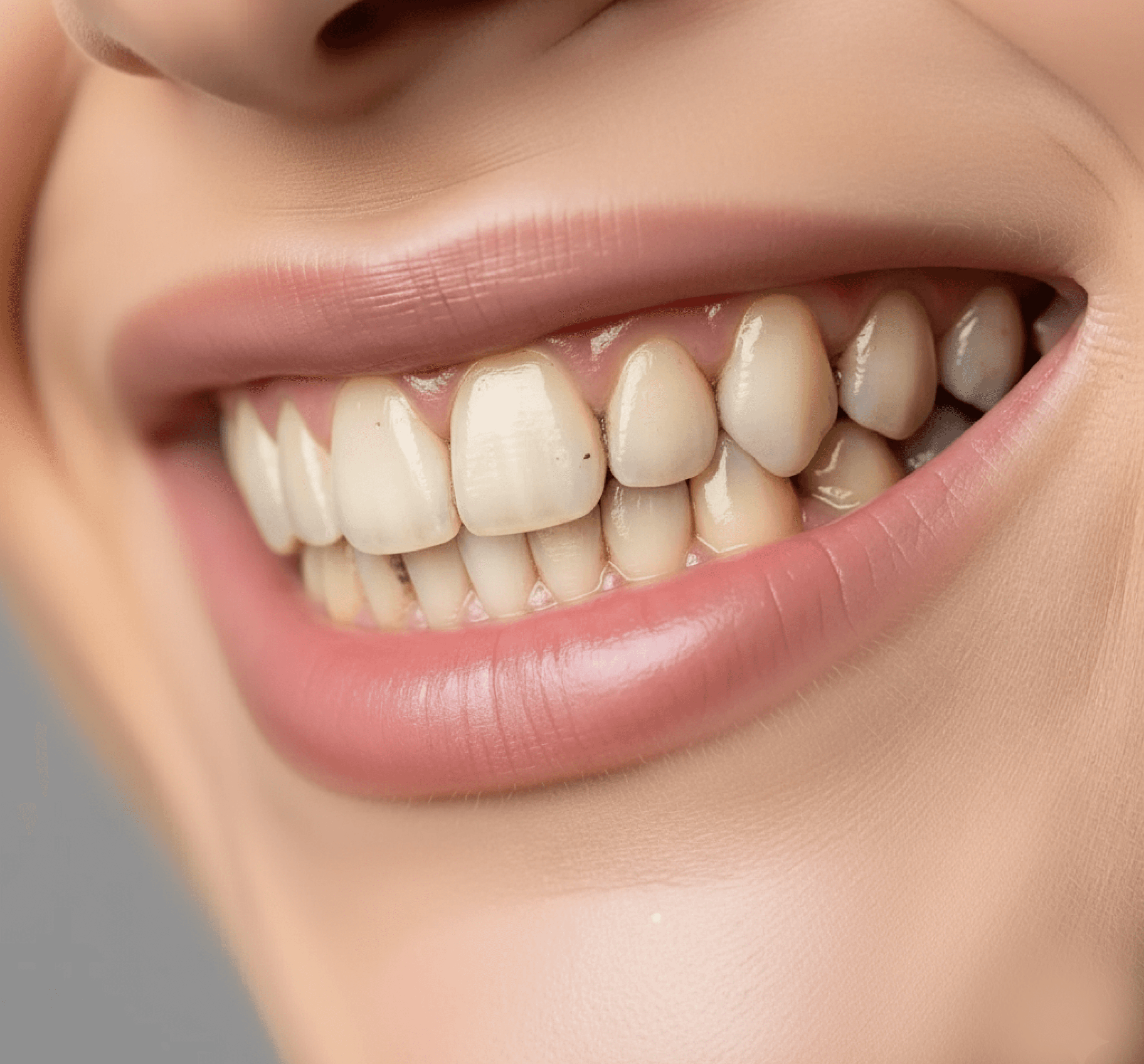 Close-up of smile showing yellowed teeth